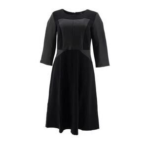 Dennis Basso Black Knit Dress with Faux Leather Panels, Black, Reg 6 New